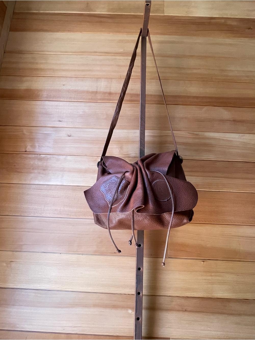 Carlos Falchi Butterfly Purse Brown Leather Drawstring Shoulder Bag